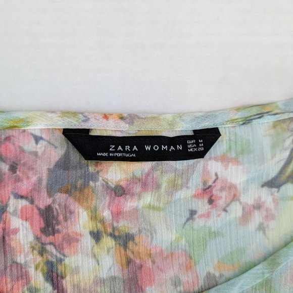 ZARA WOMAN Woman's Sheer Long Sleeve Blouse Top Size M  Pastel Floral - Picture 5 of 6